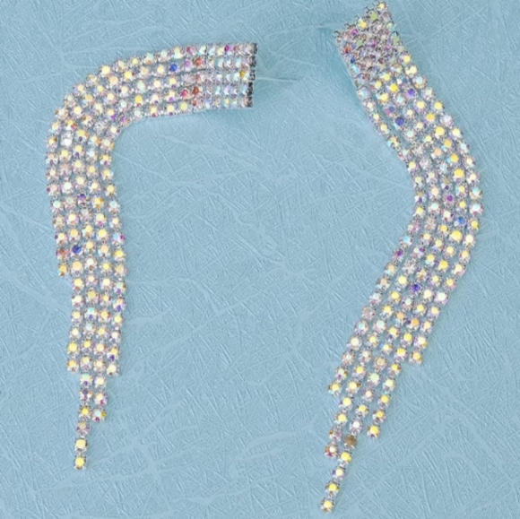 Long AB Rainbow Sparkling Art Deco Earrings Rhinestone CZ Event Minimalist New - Picture 8 of 10